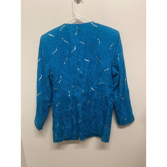 Vintage Magali Collection Womens Silk Blue  Embroidered & Sequined Jacket Size 1 - Picture 3 of 8